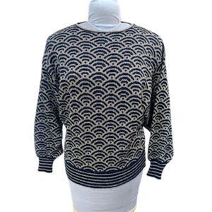 Adrienne Vittadini Vintage Geometric Black & Gold Metallic Print Lurex Sweater S